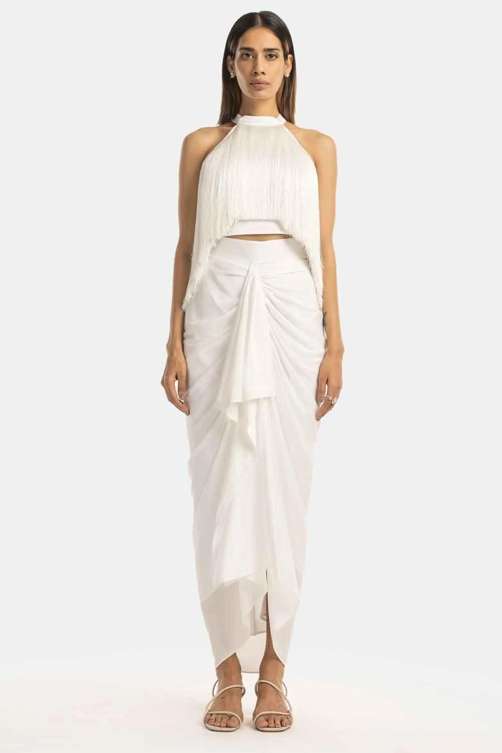 431-88 By Shweta Kapur White Satin Draped Skirt 3 431-88 By Shweta Kapur White Satin Draped Skirt