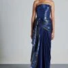 Amit Aggarwal Metallic Blue Draped Gown