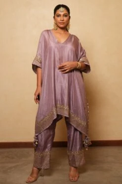 Pooja Keyur Lilac Embellished Kaftan Set