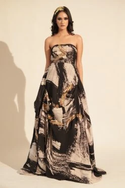 Nikita Mhaisalkar Black & White Stroke Print Ballgown