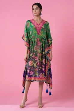 Siddhartha Bansal Forest Green-royal Blue Ombre Floral Kaftan