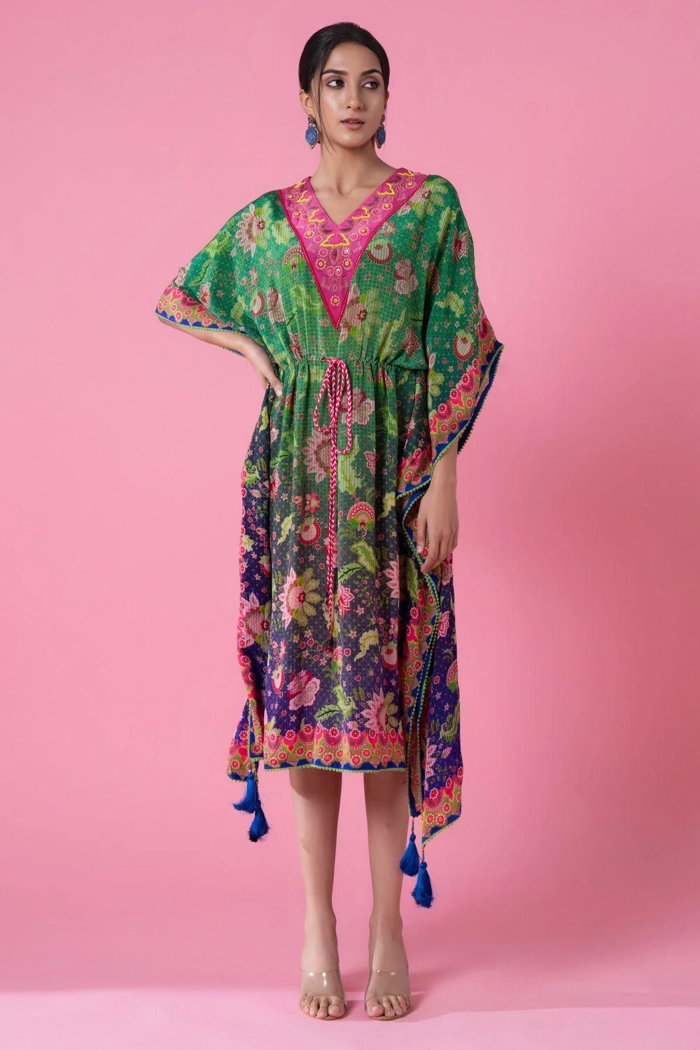 Siddhartha Bansal Forest Green-royal Blue Ombre Floral Kaftan 4 Siddhartha Bansal Forest Green-royal Blue Ombre Floral Kaftan - Image 2