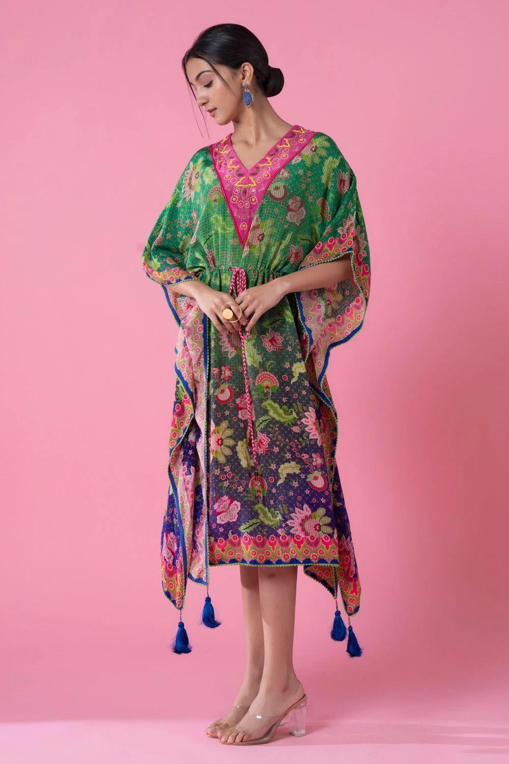 Siddhartha Bansal Forest Green-royal Blue Ombre Floral Kaftan 5 Siddhartha Bansal Forest Green-royal Blue Ombre Floral Kaftan - Image 3