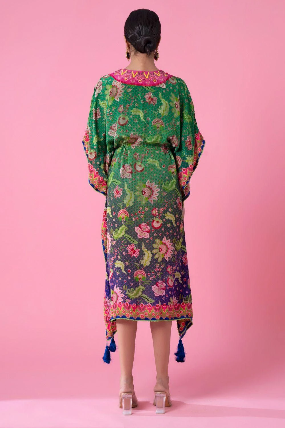 Siddhartha Bansal Forest Green-royal Blue Ombre Floral Kaftan 6 Siddhartha Bansal Forest Green-royal Blue Ombre Floral Kaftan - Image 4