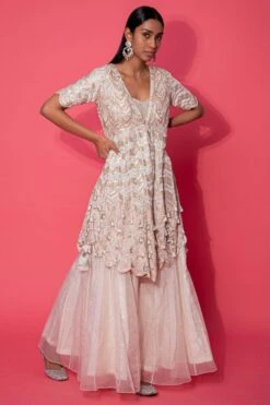 Simar Dugal Ivory Embroidered Jacket & Sharara Set