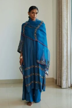 Sarang Kaur Blue Rekha Stole -Deals Toggora Store 61023sk3 2