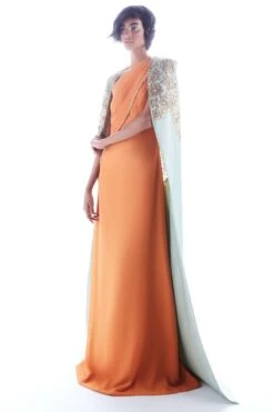 Mala And Kinnary Orange Deccan Draped Gown
