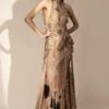 Abhishek Sharma Champagne Textured Halter Neck Gown With Trail 2 Abhishek Sharma Champagne Textured Halter Neck Gown With Trail -Deals Toggora Store 65as27 1