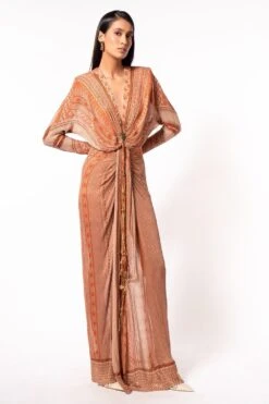 Nikita Mhaisalkar Tangerine Tribal Print Gown -Deals Toggora Store 67nm7 3