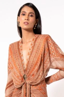 Nikita Mhaisalkar Tangerine Tribal Print Gown -Deals Toggora Store 67nm7 4