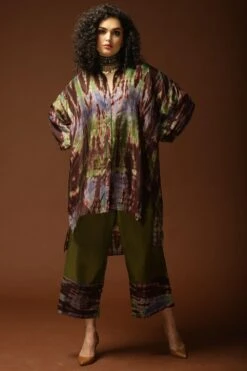 CAPISVIRLEO Brown & Olive Tie Dye Kaftan Set