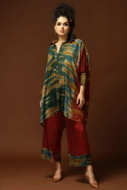 CAPISVIRLEO Emerald & Red Tie & Dye Kaftan Set