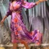 CAPISVIRLEO Purple Tie & Dye Asymmetric Dress