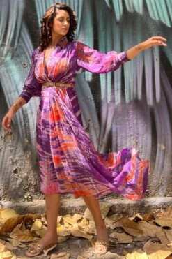 CAPISVIRLEO Purple Tie & Dye Asymmetric Dress