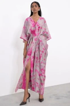 Corpora Studio Grey & Pink Tie Dye Kaftan