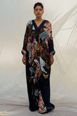 Bennch Black Window Leaf Printed Kaftan