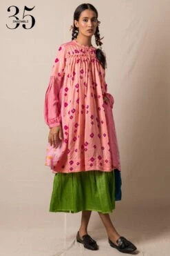 Injiri Pink Silk Bandhani Dress