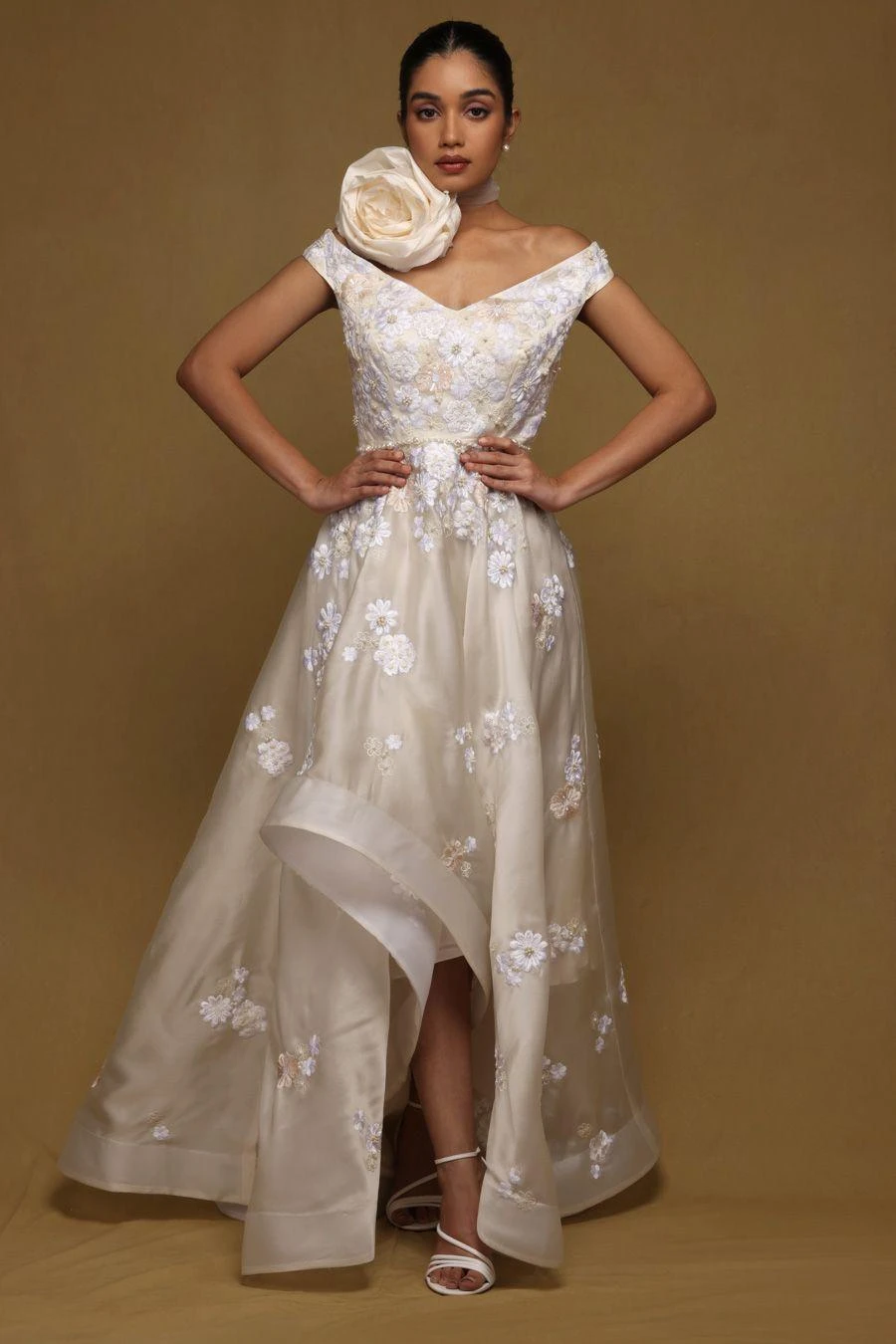 Shriya Som Ivory Embellished Cascading Gown 3 Shriya Som Ivory Embellished Cascading Gown