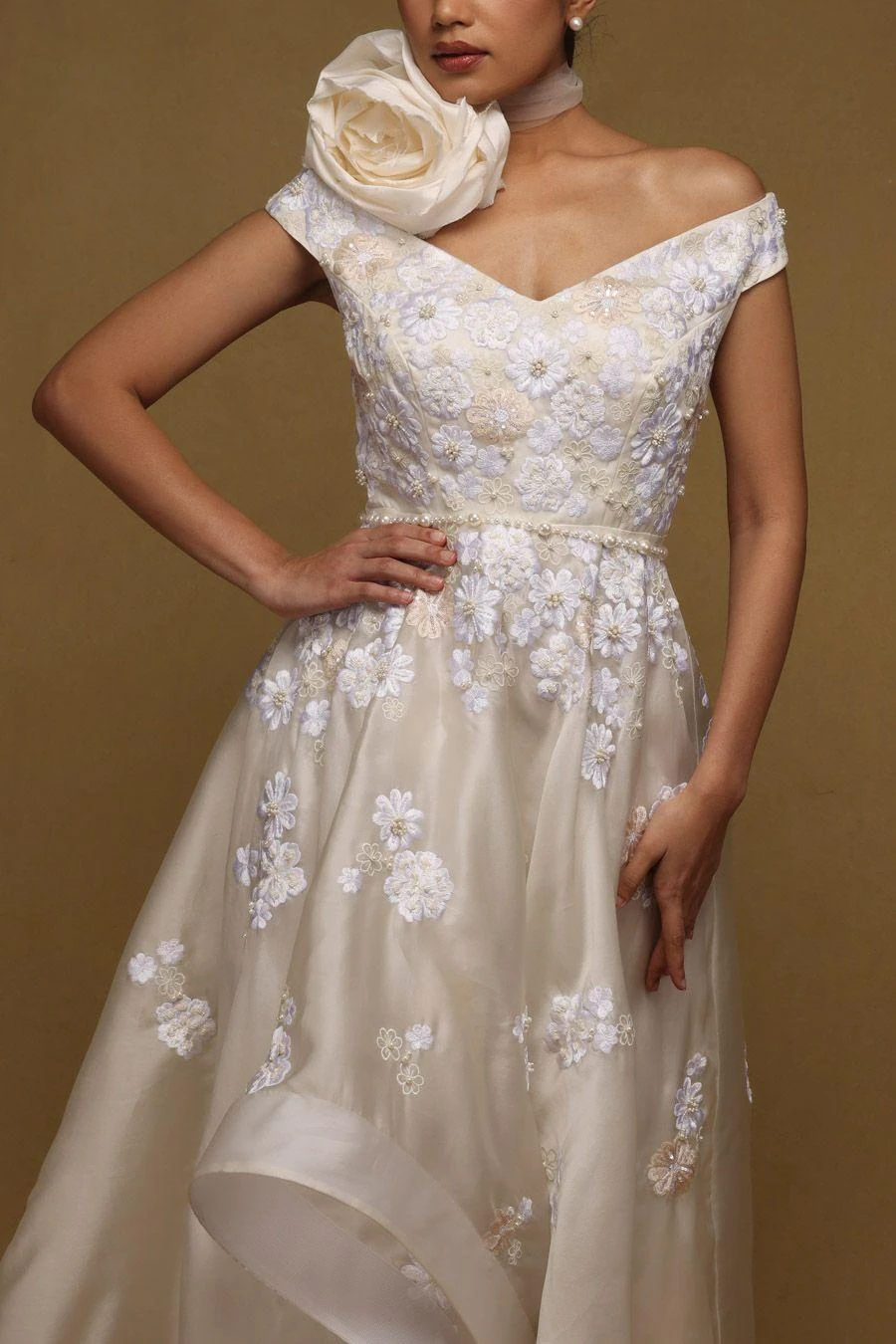 Shriya Som Ivory Embellished Cascading Gown 4 Shriya Som Ivory Embellished Cascading Gown - Image 2