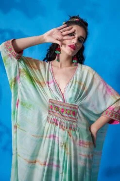 CAPISVIRLEO Mint Green Cotton Silk Kaftan Dress -Deals Toggora Store 88cap32 4