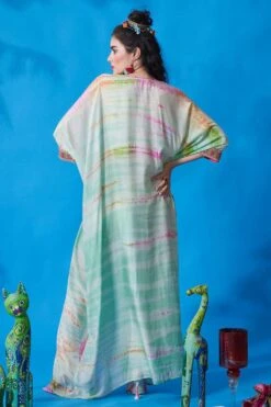 CAPISVIRLEO Mint Green Cotton Silk Kaftan Dress -Deals Toggora Store 88cap32 5