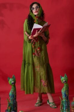 CAPISVIRLEO Green Chanderi Silk Stole