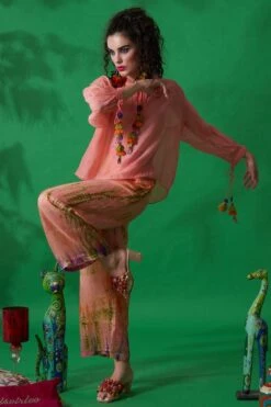 CAPISVIRLEO Peach Habutai Silk Pants -Deals Toggora Store 88cap50 3