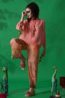 CAPISVIRLEO Peach Habutai Silk Pants -Deals Toggora Store 88cap50 5