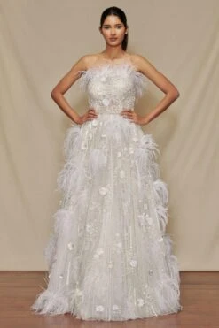 Shriya Som White Feather Embroidered Gown