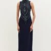 Mala And Kinnary Navy Blue Crystal Embellished Dress