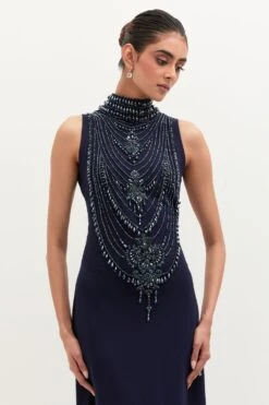 Mala And Kinnary Navy Blue Crystal Embellished Dress -Deals Toggora Store 9823mk6 4