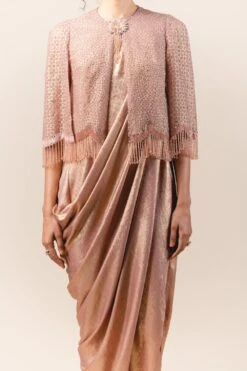 Tarun Tahiliani Old Rose Cape & Draped Dress Set -Deals Toggora Store br ssu lsr cp 1 3