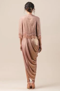 Tarun Tahiliani Old Rose Cape & Draped Dress Set -Deals Toggora Store br ssu lsr cp 1 4