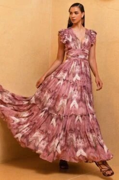 Nikita Mhaisalkar Lilac Floss Print Ruffle Maxi Dress -Deals Toggora Store ca trs22 052 2