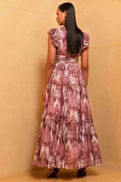 Nikita Mhaisalkar Lilac Floss Print Ruffle Maxi Dress -Deals Toggora Store ca trs22 052 4