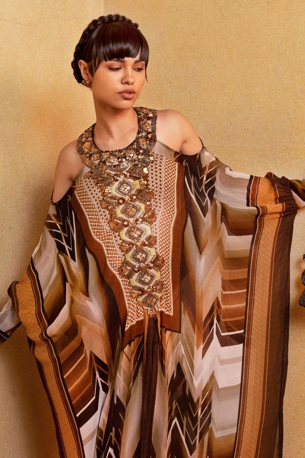 Nikita Mhaisalkar Coffee Embellished Kaftan 4 Nikita Mhaisalkar Coffee Embellished Kaftan - Image 2