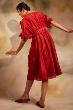Chandrima Red Chanderi Smocked Beadwork Dress 7 Chandrima Red Chanderi Smocked Beadwork Dress -Deals Toggora Store cfw21d09 3