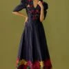 Chandrima Indigo Floral Maxi Dress -Deals Toggora Store ch1104 1