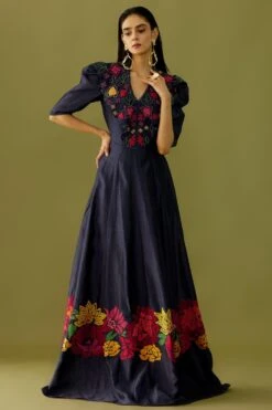 Chandrima Indigo Floral Maxi Dress
