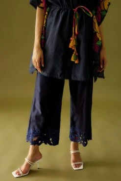 Chandrima Indigo Cutwork Straight Pants -Deals Toggora Store ch1120 3