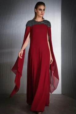 Rohit Gandhi + Rahul Khanna Embroidered Gown With Cape Sleeves