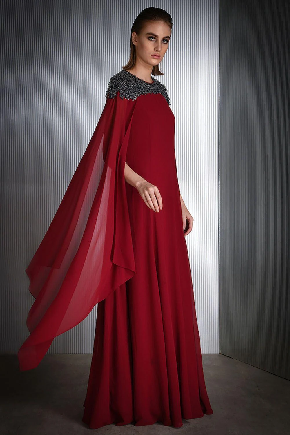 Rohit Gandhi + Rahul Khanna Embroidered Gown With Cape Sleeves 4 Rohit Gandhi + Rahul Khanna Embroidered Gown With Cape Sleeves - Image 2