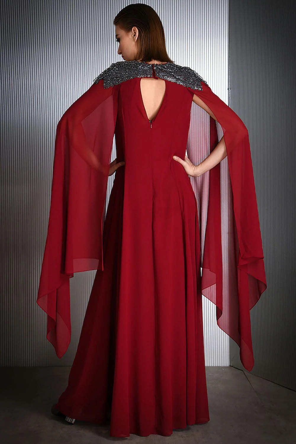 Rohit Gandhi + Rahul Khanna Embroidered Gown With Cape Sleeves 5 Rohit Gandhi + Rahul Khanna Embroidered Gown With Cape Sleeves - Image 3