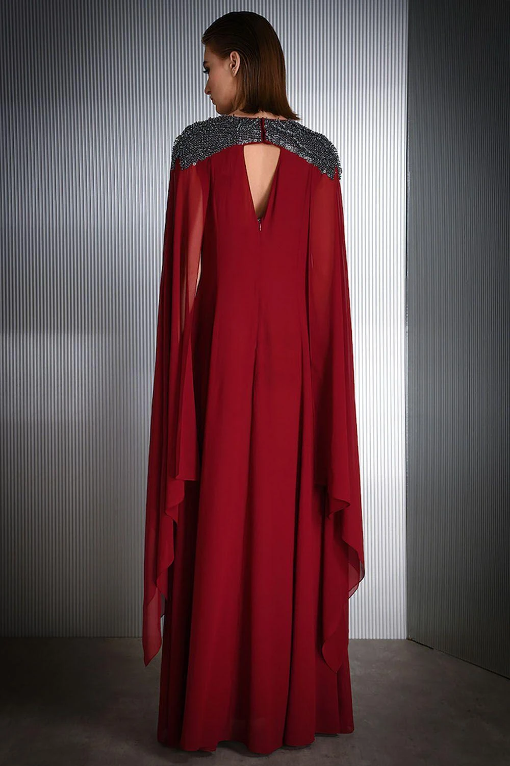 Rohit Gandhi + Rahul Khanna Embroidered Gown With Cape Sleeves 6 Rohit Gandhi + Rahul Khanna Embroidered Gown With Cape Sleeves - Image 4