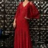 Rohit Gandhi + Rahul Khanna Claret Cronus Embellished Gown With Fringe Cape -Deals Toggora Store gw6006fc 1