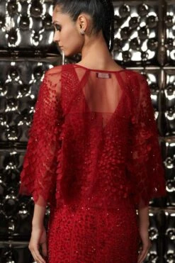 Rohit Gandhi + Rahul Khanna Claret Cronus Embellished Gown With Fringe Cape -Deals Toggora Store gw6006fc 4