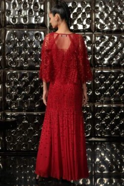 Rohit Gandhi + Rahul Khanna Claret Cronus Embellished Gown With Fringe Cape -Deals Toggora Store gw6006fc 5