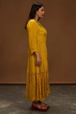 Half Full Curve Mustard Floral Embroidered Dress -Deals Toggora Store hfcmb017 2