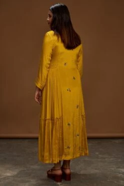 Half Full Curve Mustard Floral Embroidered Dress -Deals Toggora Store hfcmb017 3