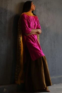 Shorshe Bright Pink Silk Kurta & Gold Tissue Sharara Set -Deals Toggora Store hkpnkslk set 2